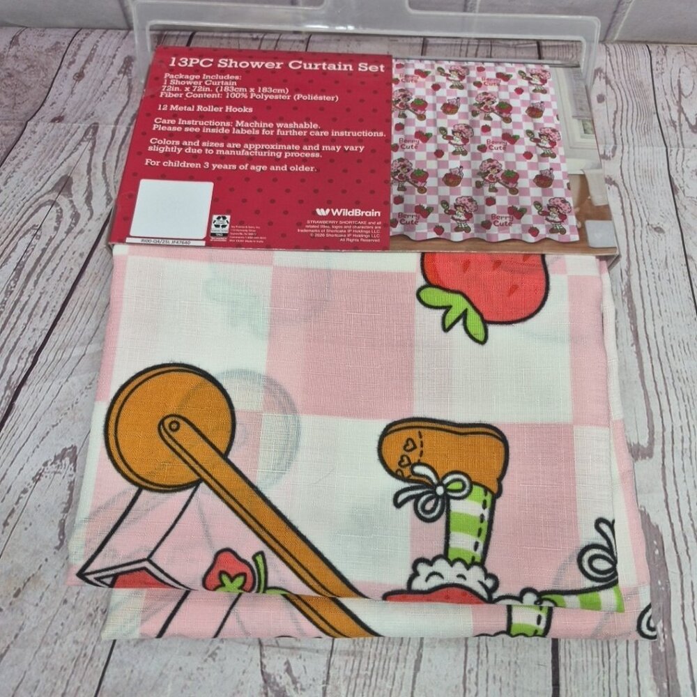 Strawberry Shortcake 13PC Shower Curtain Set Pink 72x72 Fabric With Hooks Bath - Picture 5 of 7